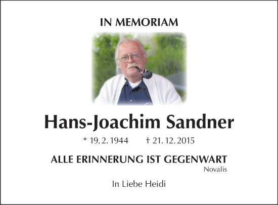 Traueranzeige von Hans-Joachim Sandner von Tagesspiegel