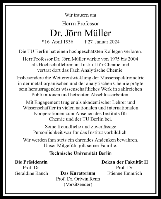 Traueranzeige von Jörn Müller von Tagesspiegel