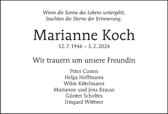Traueranzeige von Marianne Koch von Tagesspiegel
