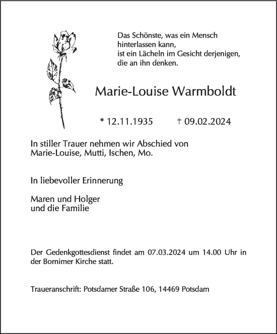 Traueranzeige von Marie-Louise Warmboldt von Tagesspiegel