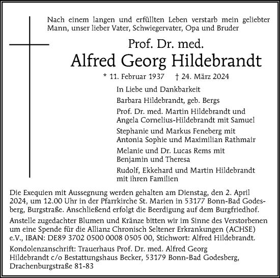 Traueranzeige von Alfred Georg Hildebrandt von Tagesspiegel