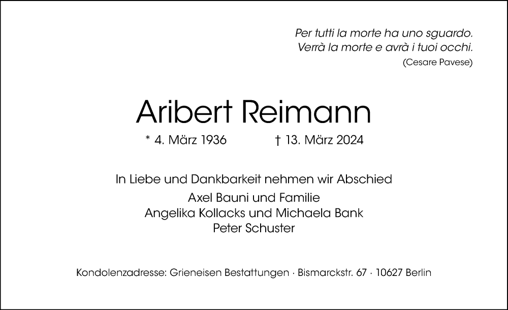  Traueranzeige für Aribert Reimann vom 24.03.2024 aus Tagesspiegel