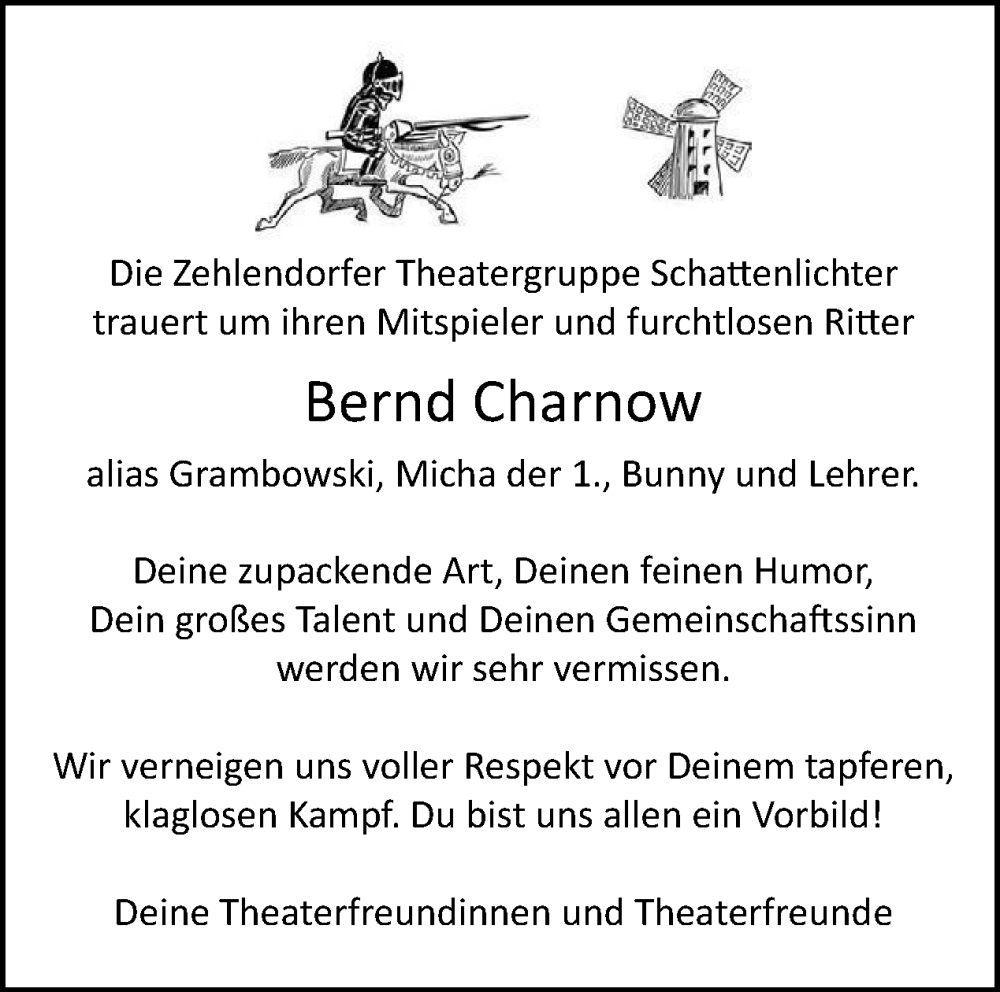  Traueranzeige für Bernd Charnow vom 10.03.2024 aus Tagesspiegel