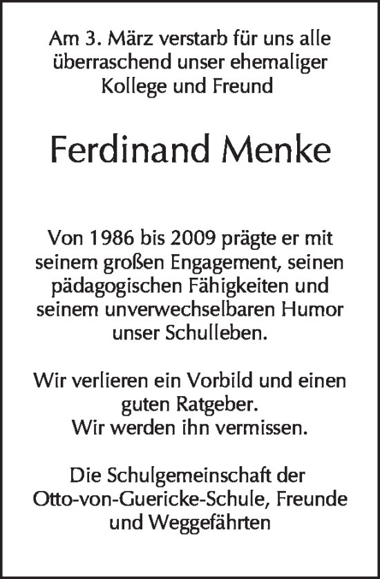 Traueranzeige von Ferdinand Menke von Tagesspiegel
