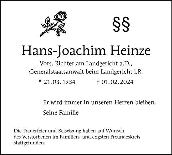Traueranzeige von Hans-Joachim Heinze von Tagesspiegel