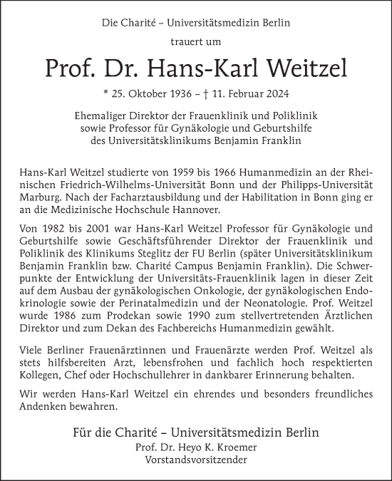 Traueranzeige von Hans-Karl Weitzel von Tagesspiegel