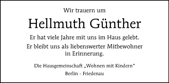 Traueranzeige von Hellmuth Günther von Tagesspiegel
