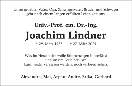 Traueranzeige von Joachim Lindner von Tagesspiegel