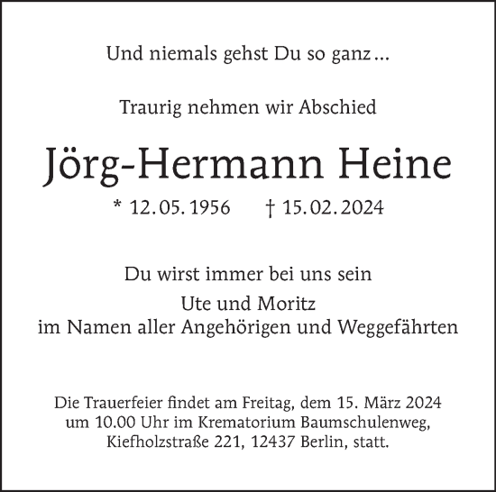 Traueranzeige von Jörg-Hermann Heine von Tagesspiegel