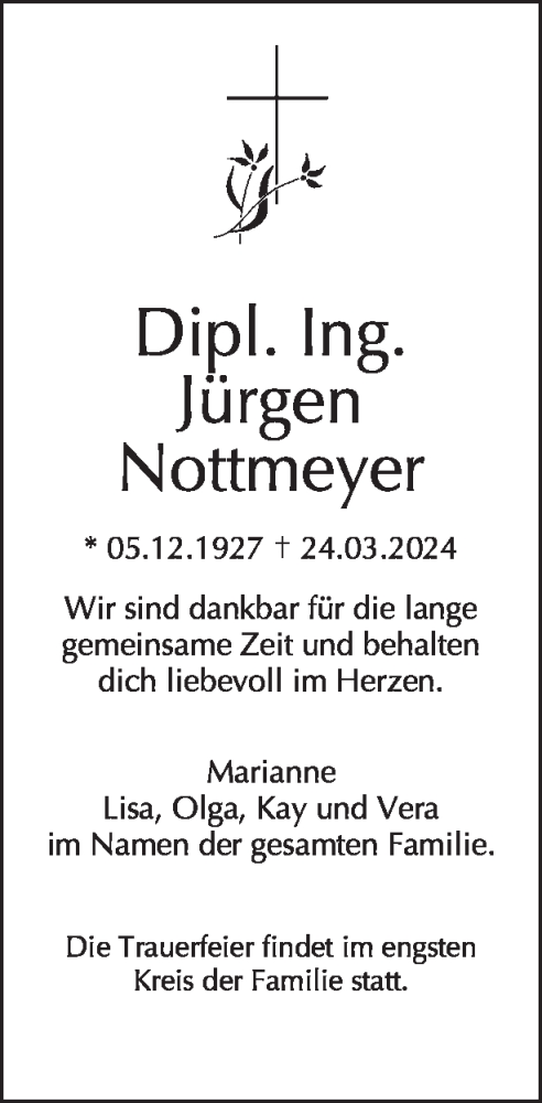  Traueranzeige für Jürgen Nottmeyer vom 31.03.2024 aus Tagesspiegel