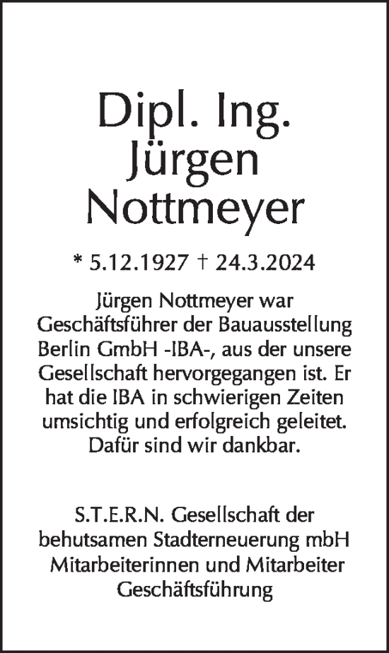 Traueranzeige von Jürgen Nottmeyer von Tagesspiegel