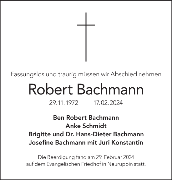 Traueranzeige von Robert Bachmann von Tagesspiegel