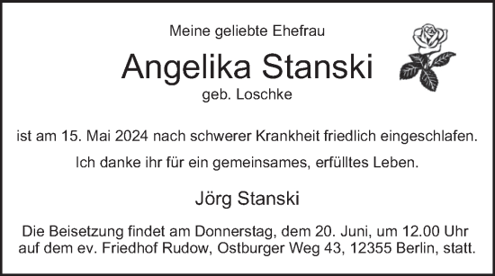 Traueranzeige von Angelika Stanski von Tagesspiegel