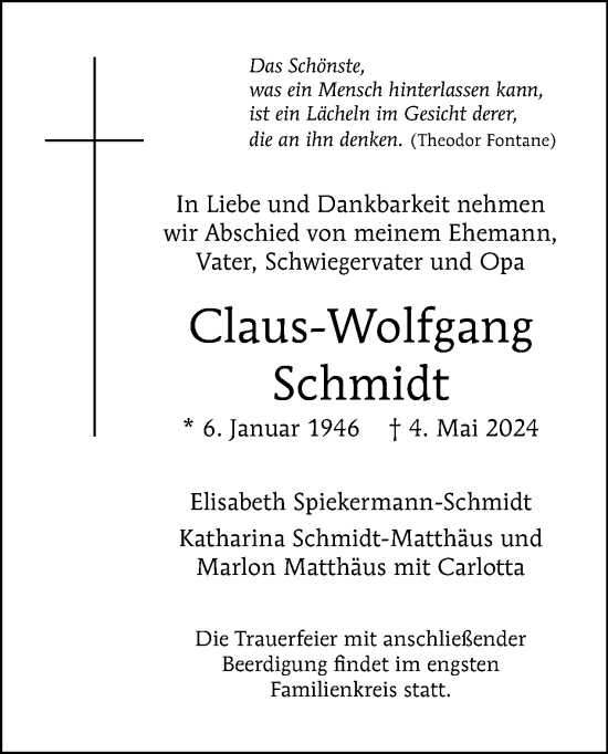 Traueranzeige von Claus-Wolfgang Schmidt von Tagesspiegel