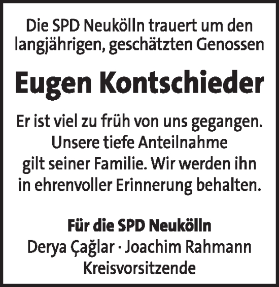 Traueranzeige von Eugen Kontschieder von Tagesspiegel