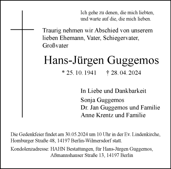 Traueranzeige von Hans-Jürgen Guggemos von Tagesspiegel