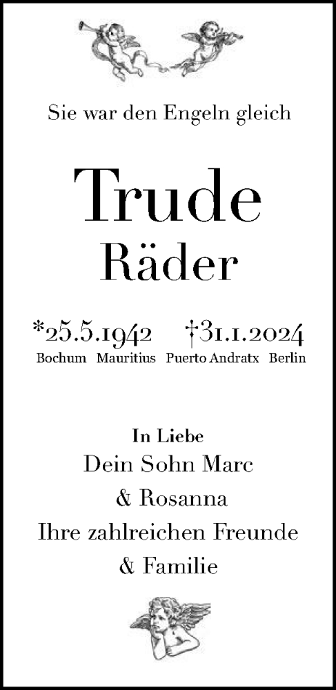 Traueranzeige von Trude Räder von Tagesspiegel