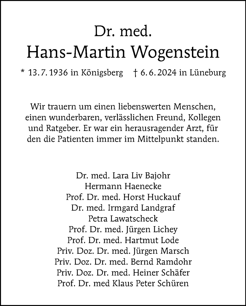  Traueranzeige für Hans-Martin Wogenstein vom 29.06.2024 aus Tagesspiegel