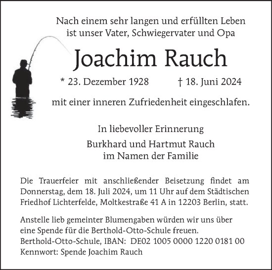 Traueranzeige von Joachim Rauch von Tagesspiegel