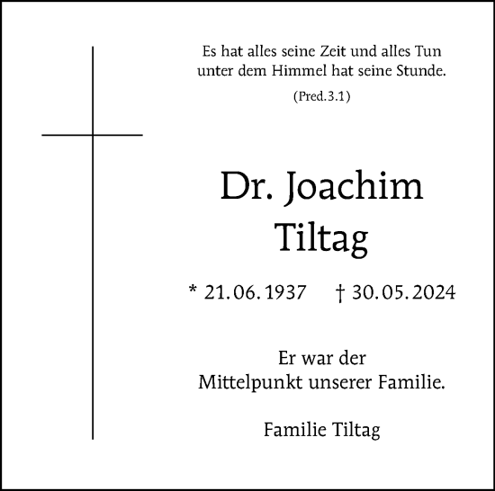 Traueranzeige von Joachim Tiltag von Tagesspiegel