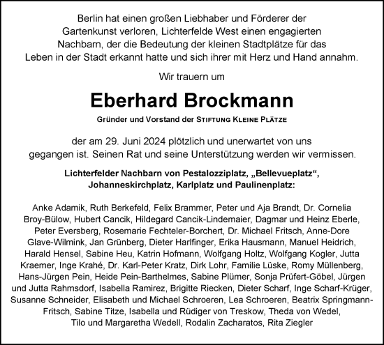 Traueranzeige von Eberhard Brockmann von Tagesspiegel