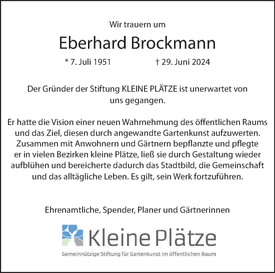 Traueranzeige von Eberhard Brockmann von Tagesspiegel