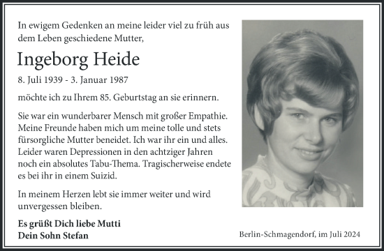 Traueranzeige von Ingeborg Heide von Tagesspiegel