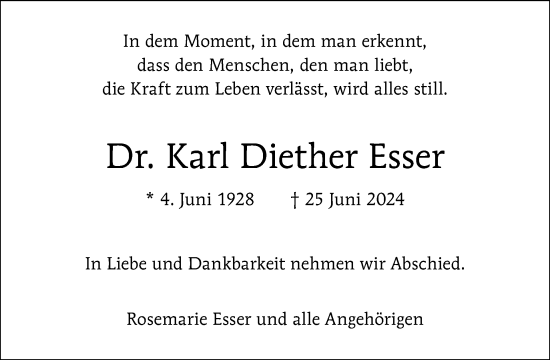 Traueranzeige von Karl Diether Esser von Tagesspiegel
