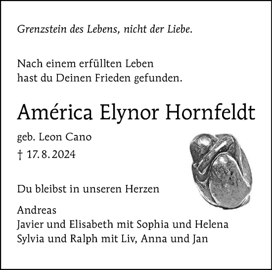 Traueranzeige von América Elynor Hornfeldt von Tagesspiegel