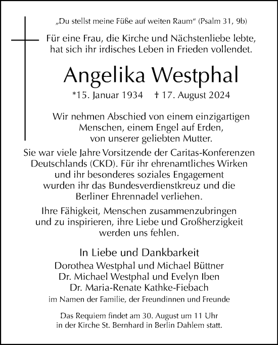 Traueranzeige von Angelika Westphal von Tagesspiegel