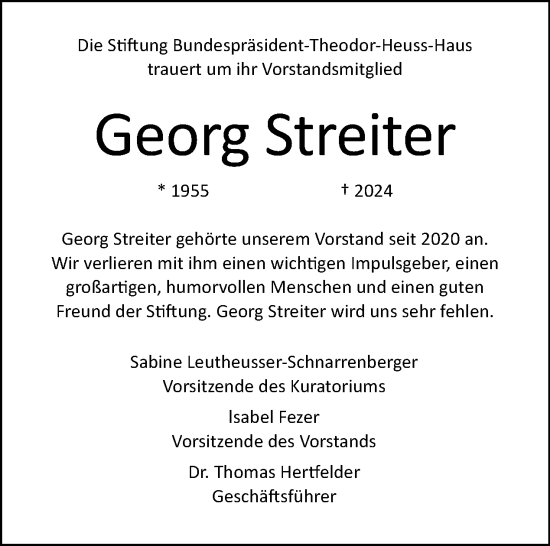 Traueranzeige von Georg Streiter von Tagesspiegel