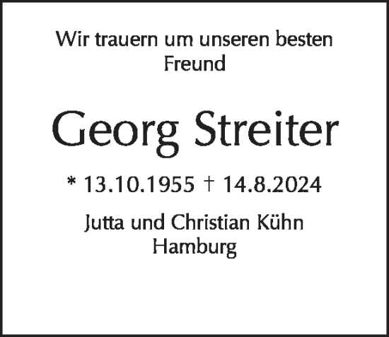 Traueranzeige von Georg Streiter von Tagesspiegel