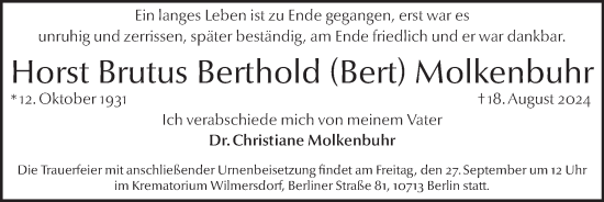 Traueranzeige von Horst Brutus Berthold Molkenbuhr von Tagesspiegel