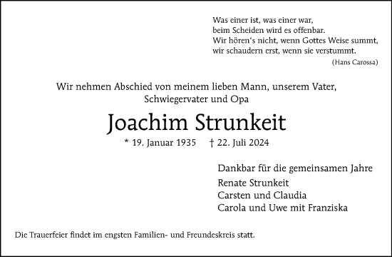 Traueranzeige von Joachim Strunkeit von Tagesspiegel