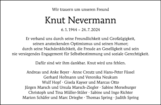 Traueranzeige von Knut Nevermann von Tagesspiegel