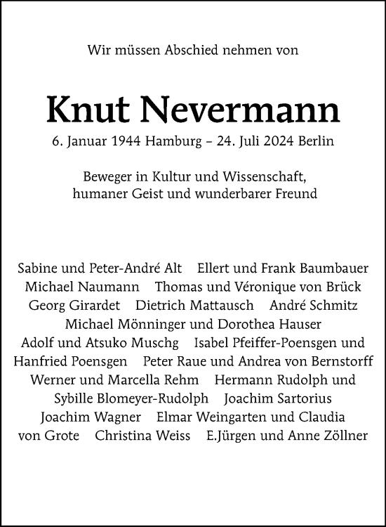 Traueranzeige von Knut Nevermann von Tagesspiegel