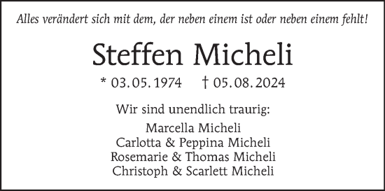 Traueranzeige von Steffen Micheli von Tagesspiegel