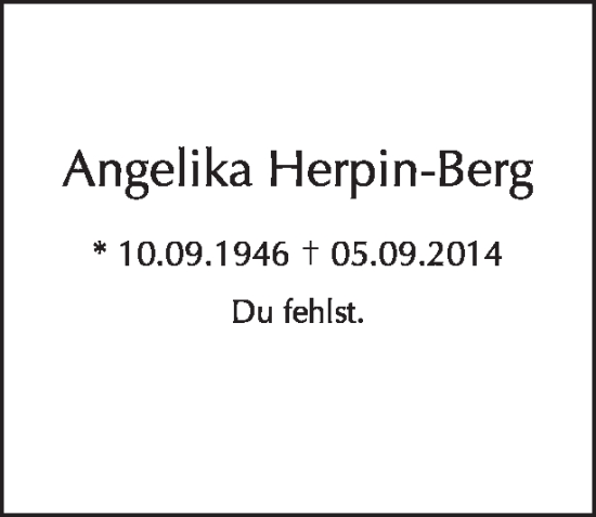 Traueranzeige von Angelika Herpin-Berg von Tagesspiegel