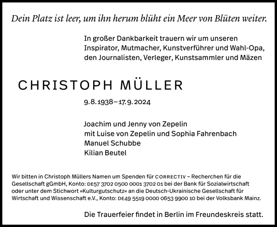 Traueranzeige von Christoph Müller von Tagesspiegel