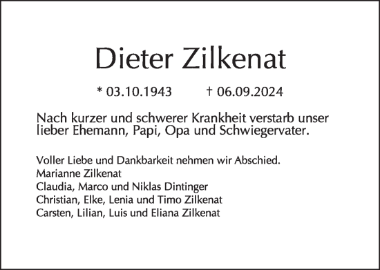 Traueranzeige von Dieter Zilkenat von Tagesspiegel