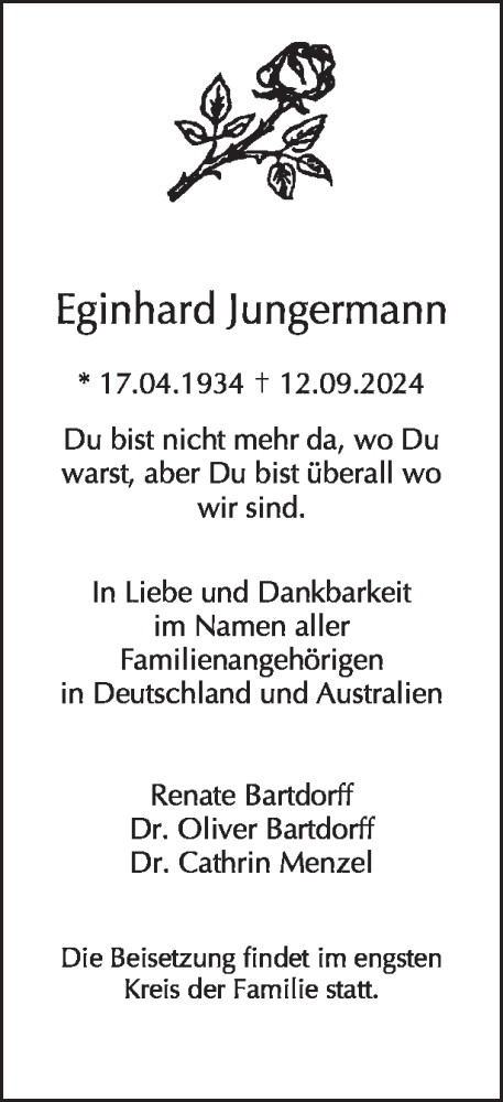 Traueranzeige von Eginhard Jungermann von Tagesspiegel