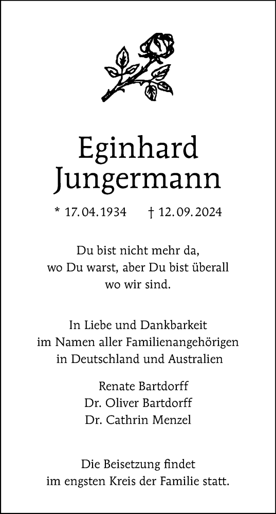 Traueranzeige von Eginhard Jungermann von Tagesspiegel