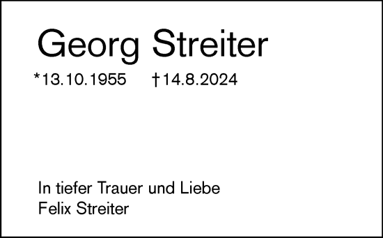 Traueranzeige von Georg Streiter von Tagesspiegel