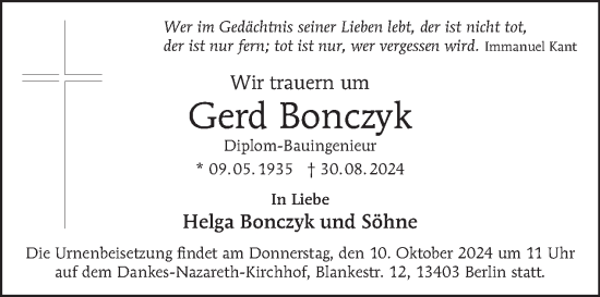 Traueranzeige von Gerd Bonczyk von Tagesspiegel