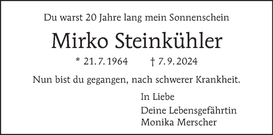 Traueranzeige von Mirko Steinkühler von Tagesspiegel