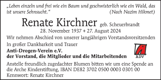 Traueranzeige von Renate Kirchner von Tagesspiegel