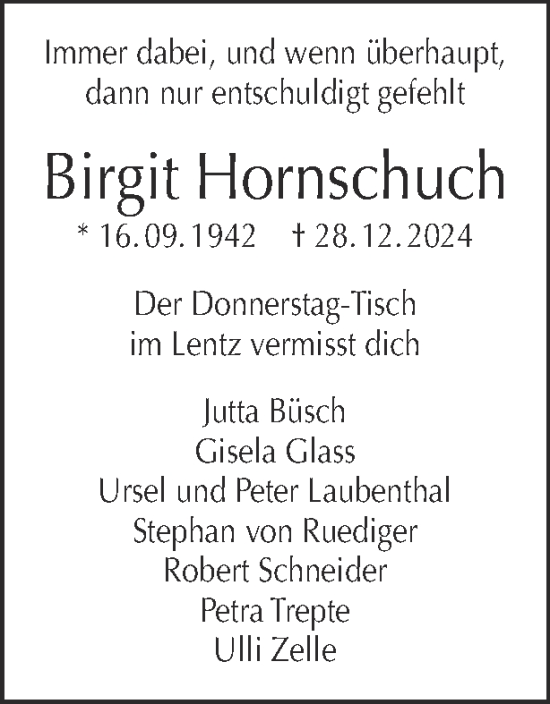 Traueranzeige von Birgit Hornschuch von Tagesspiegel