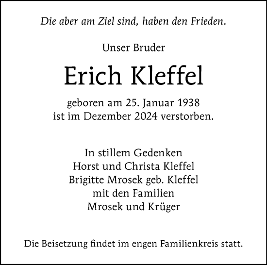 Traueranzeige von Erich Kleffel von Tagesspiegel