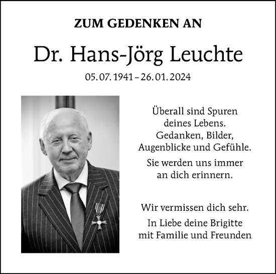 Traueranzeige von Hans-Jörg Leuchte von Tagesspiegel