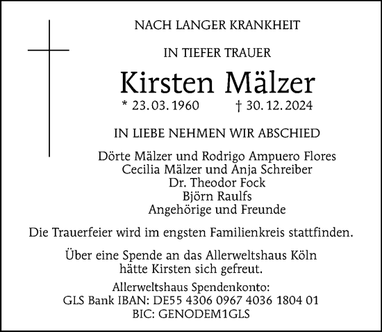 Traueranzeige von Kirsten Mälzer von Tagesspiegel